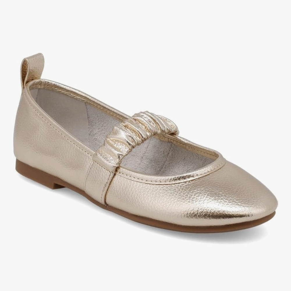 MIA Metallic Gold Ruched Strap Mary Jane Flats